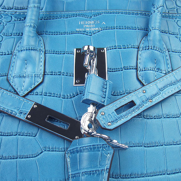 High Quality Fake Hermes Birkin 35CM Crocodile Veins Leather Bag Blue 6089 - Click Image to Close